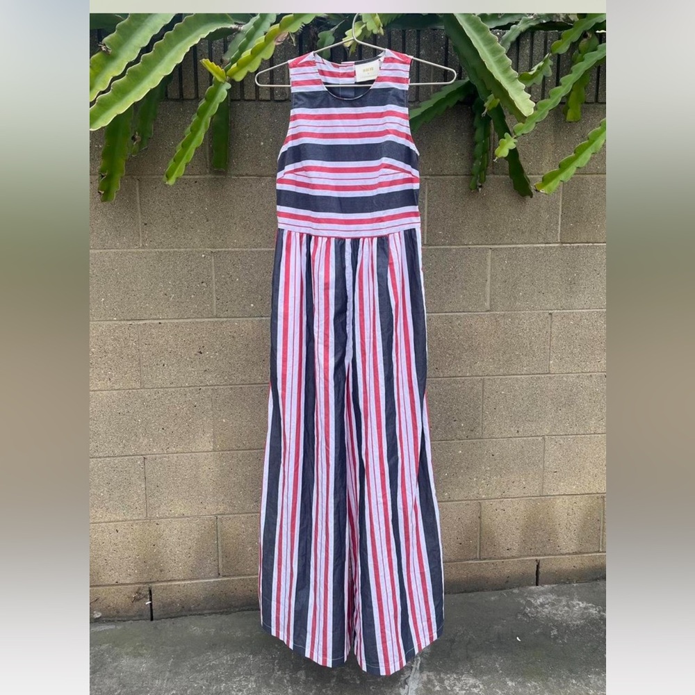 Anthropologie Maeve Red and Black Striped jumpsuit